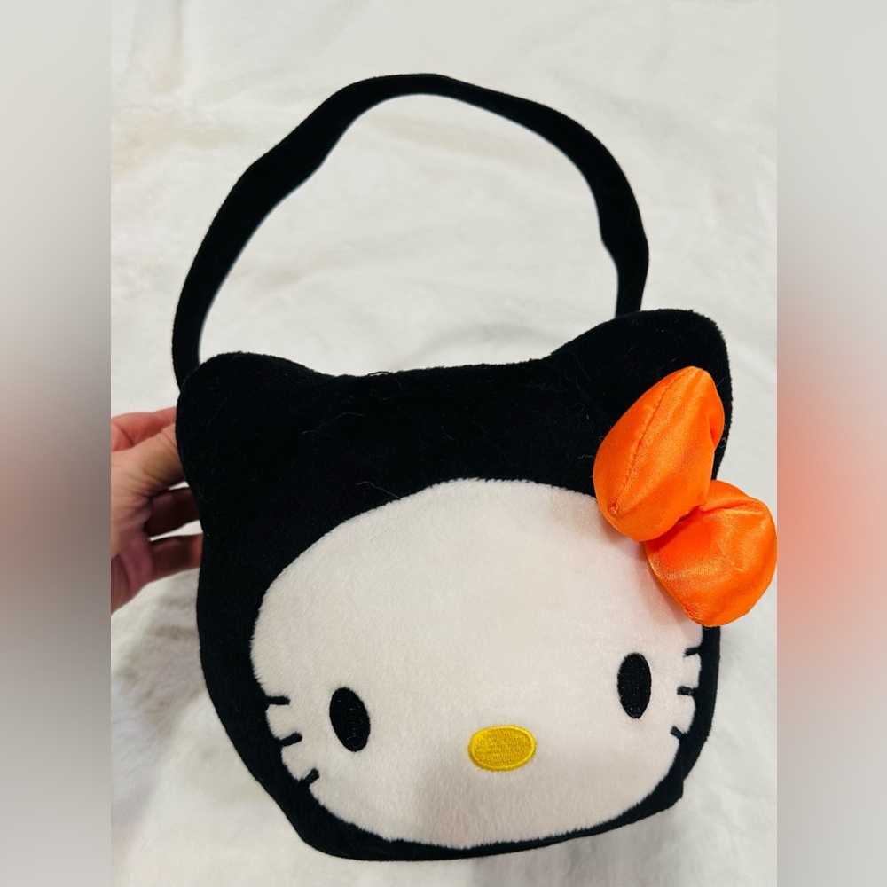 Hello Kitty Plush Halloween Trick-Or-Treat Candy Bucket Pail Black Orange 2008